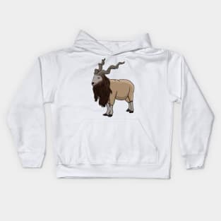 Markhor goat cartoon illustration Kids Hoodie